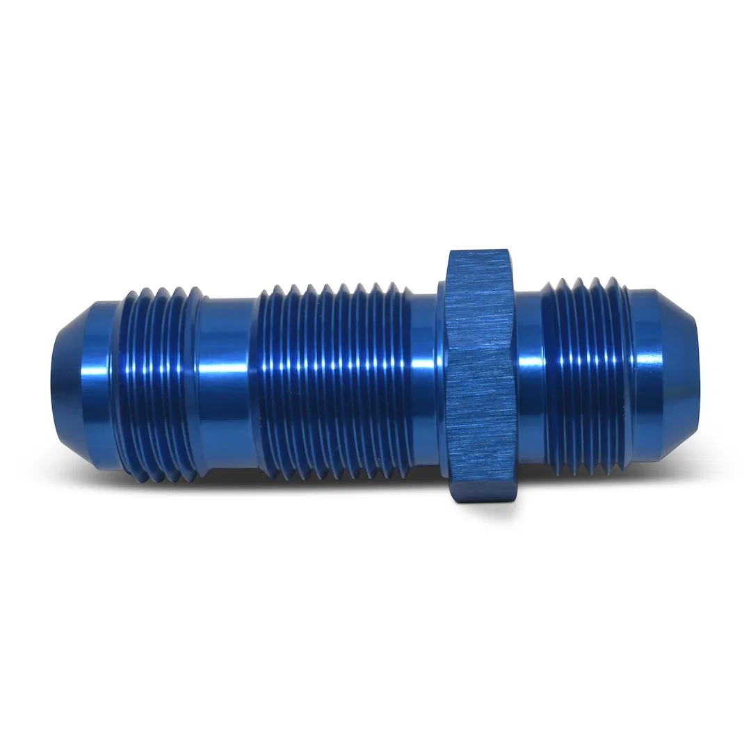 661190 – RUSSELL/EDEL Coupler Fitting, -8 AN Male Straight Bulkhead Aluminum Blue Single